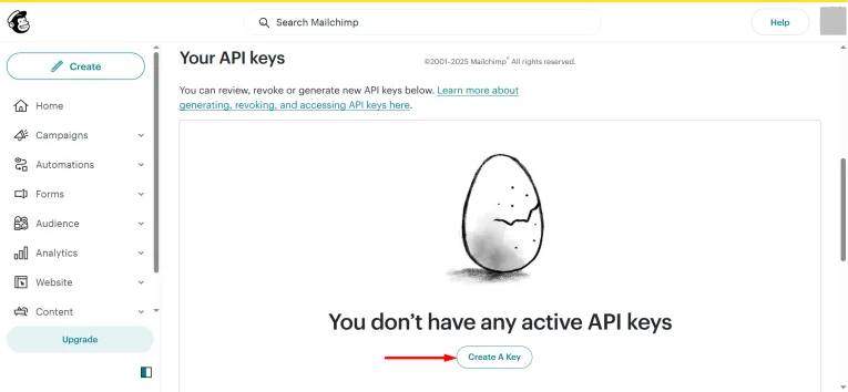 Click on the Create a Key button to generate the access key