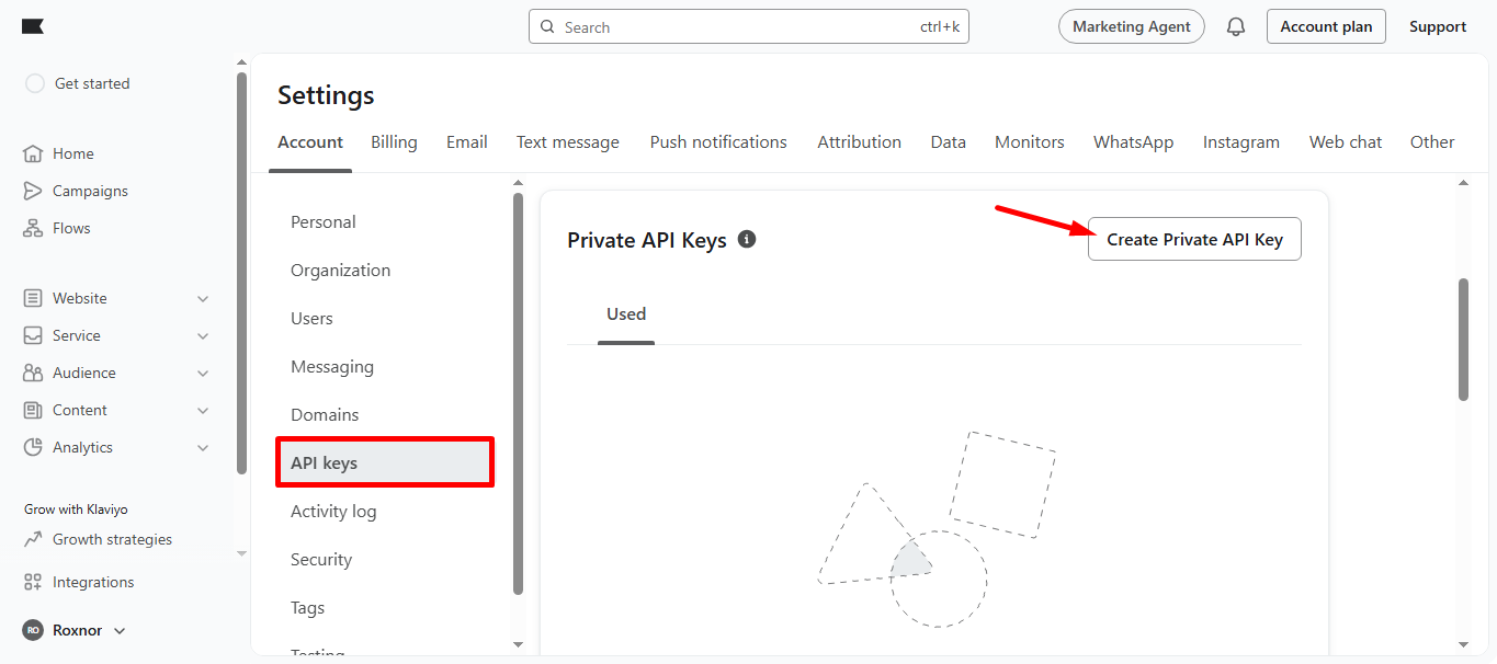 Click on the Create private API key