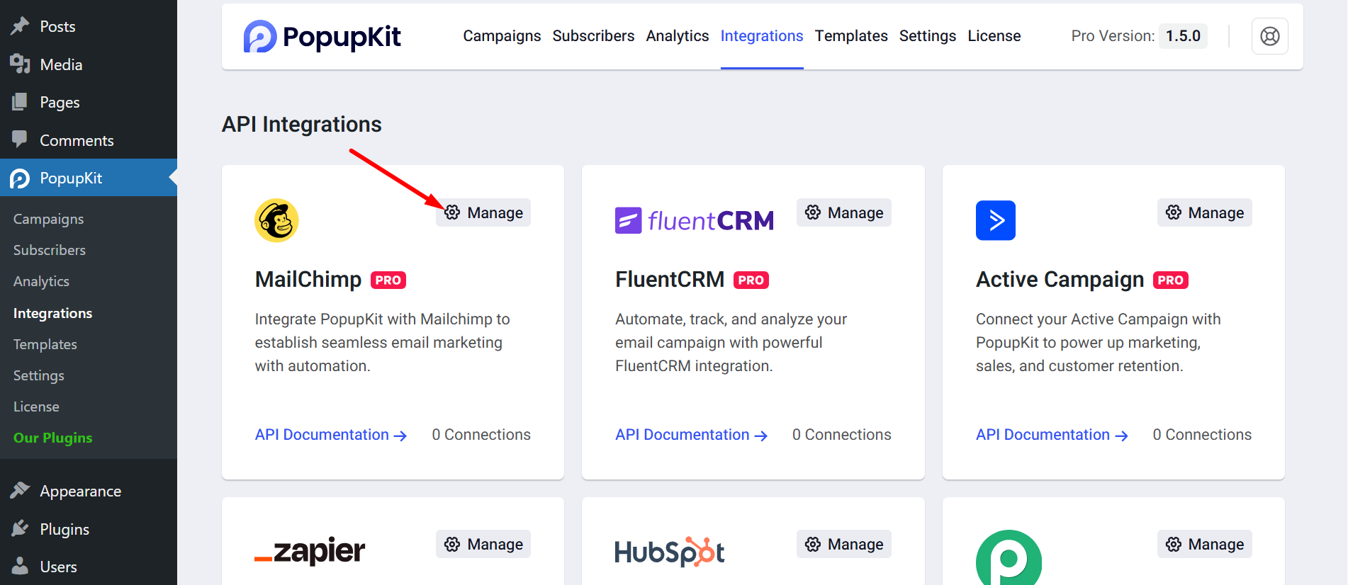 Click on the Manage button