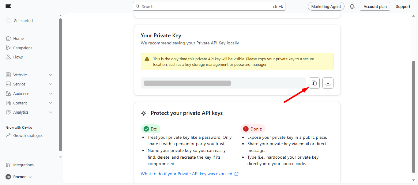 Copy the private key