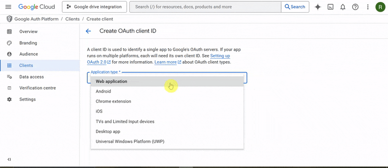 Creating OAuth client to get the Ids