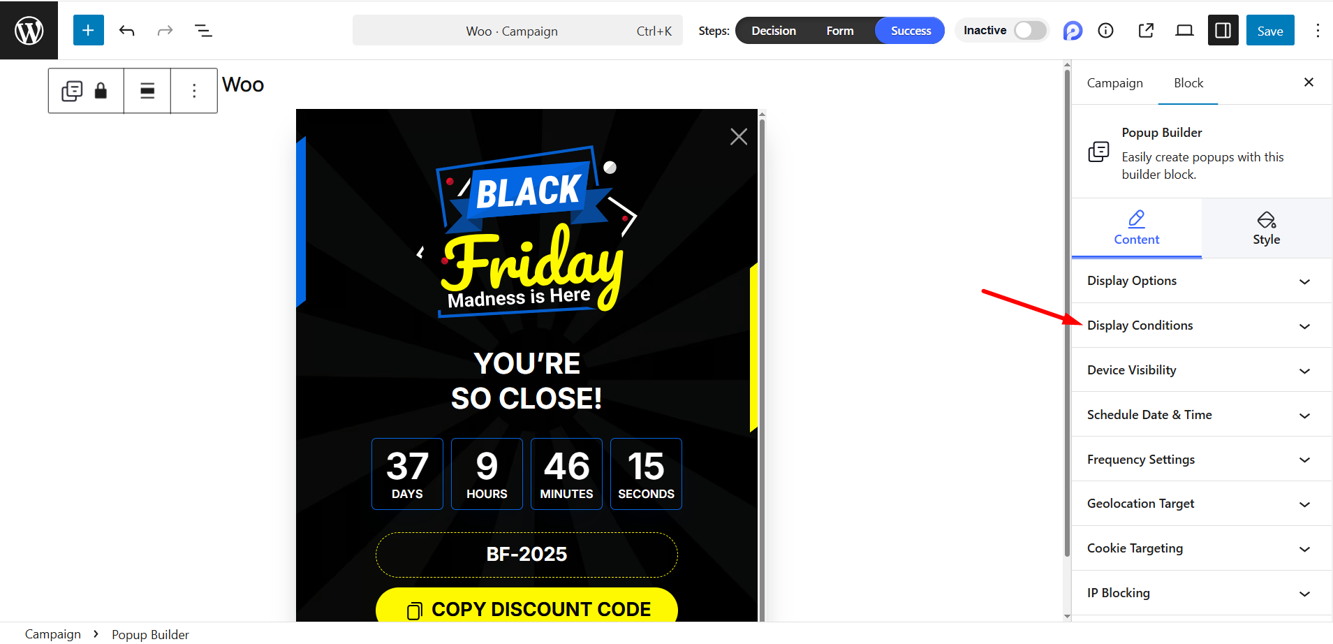 Find Display Conditions and expand it