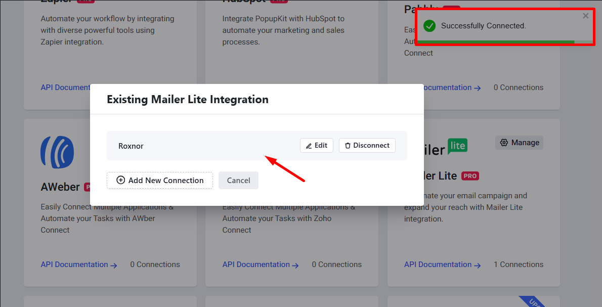 Mailer Lite successfully connected