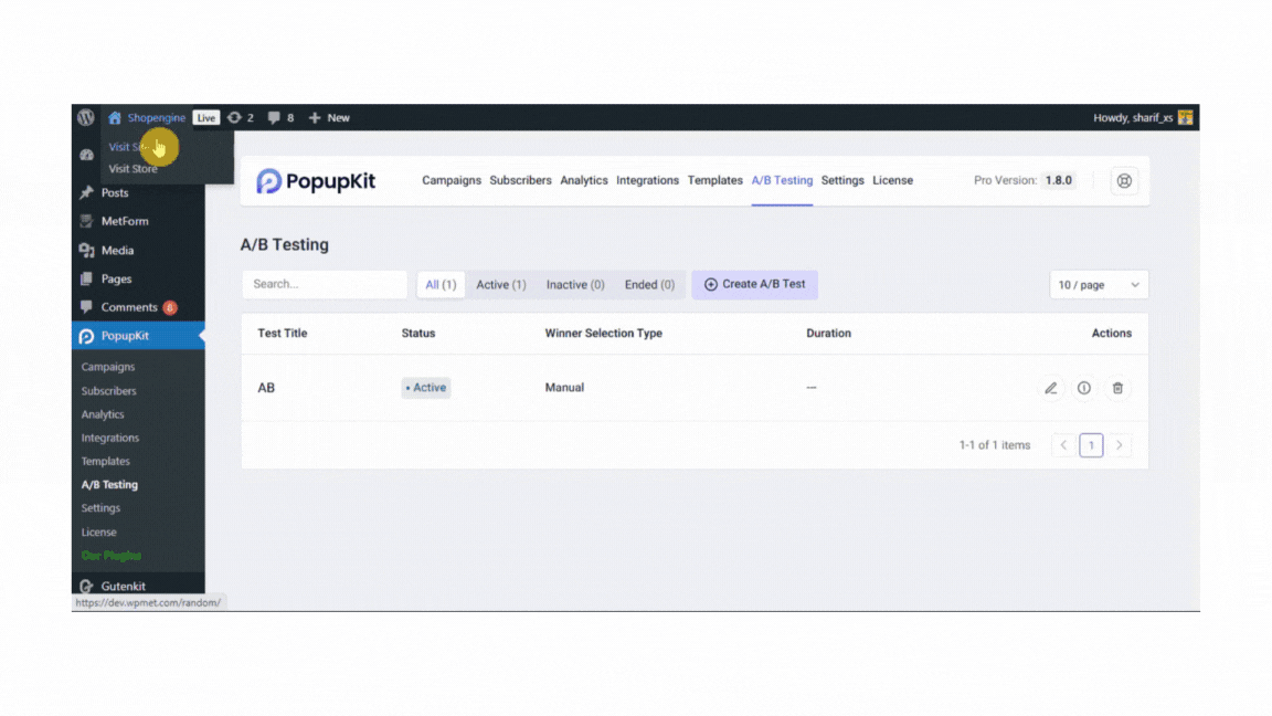 PopupKit shows the variations to different visitors