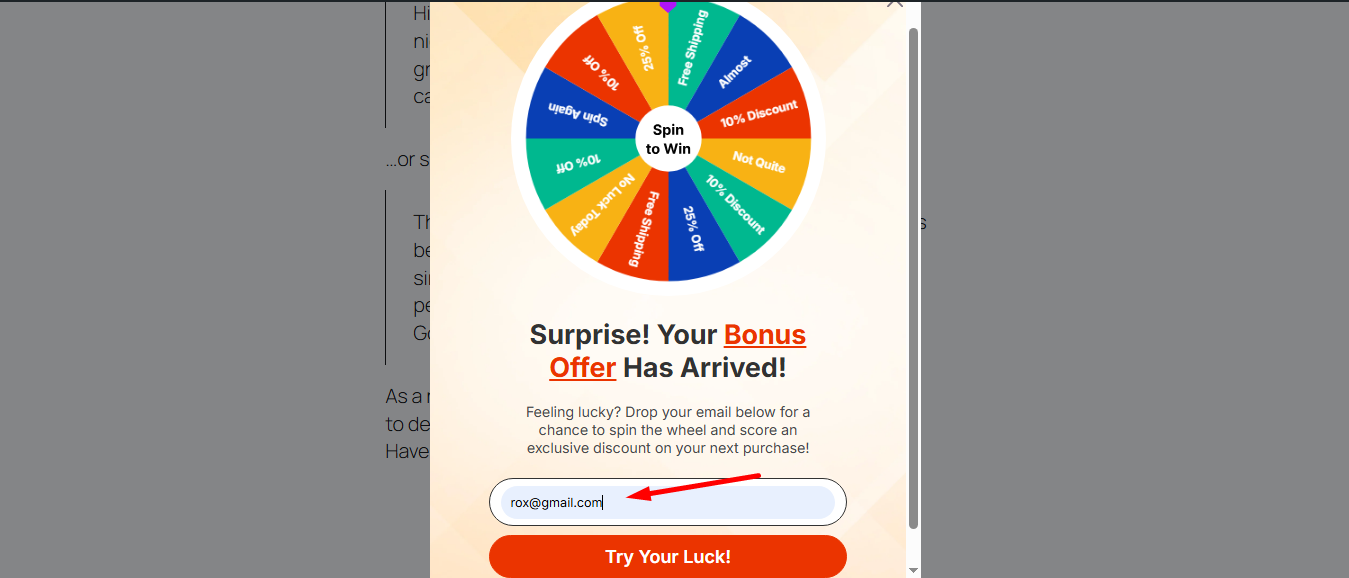 Preview the popup and submit the test form