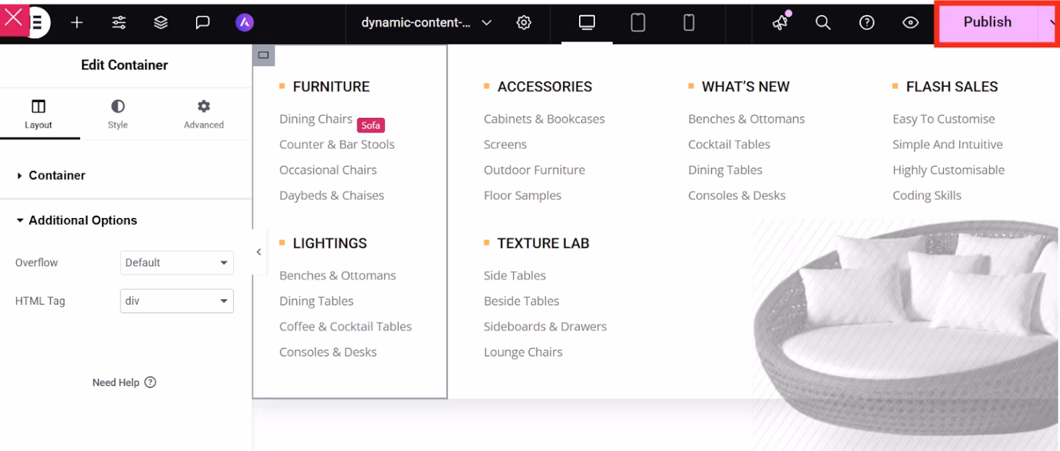 Publish megamenu with EKit