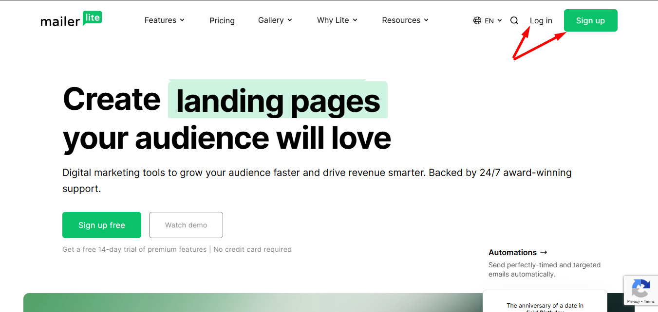 Sign up or sign in to your Mailer Lite account