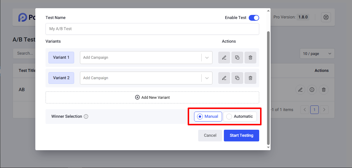 Winner selection types