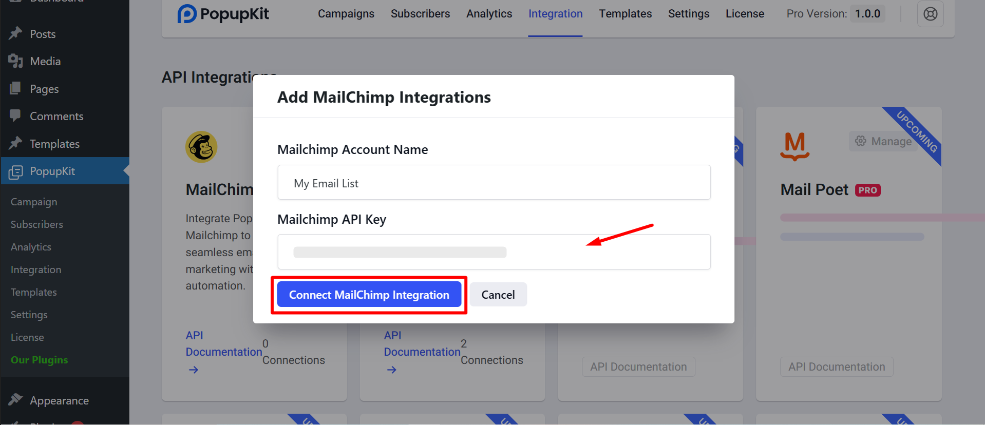 paste the copied key along with the account name