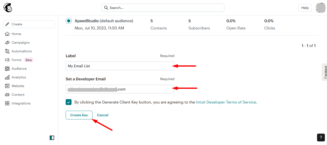 provide a Label name and the Developer Email