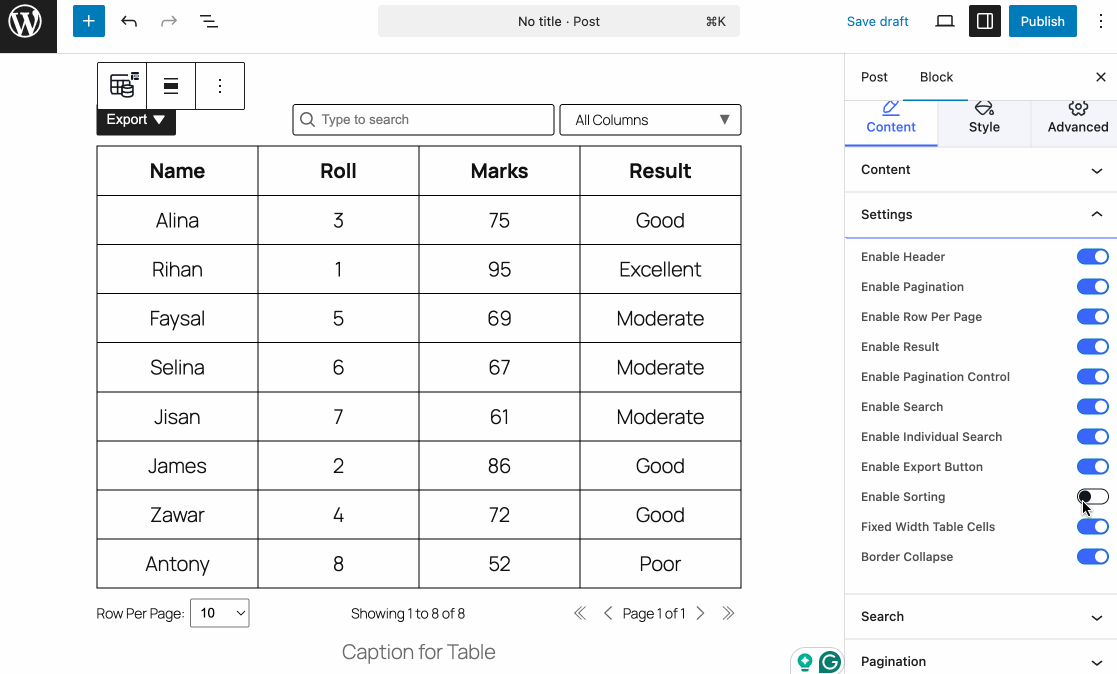 Posts Table with Search & Sort using TableKit