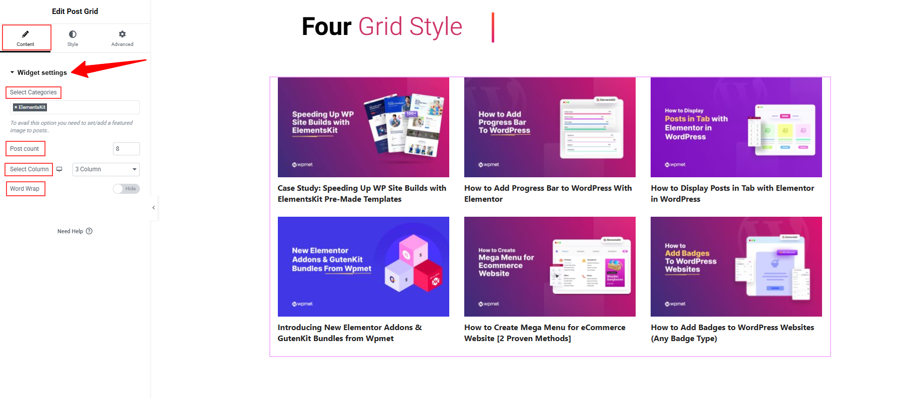 Select Blog Categories for Grid Post Layout