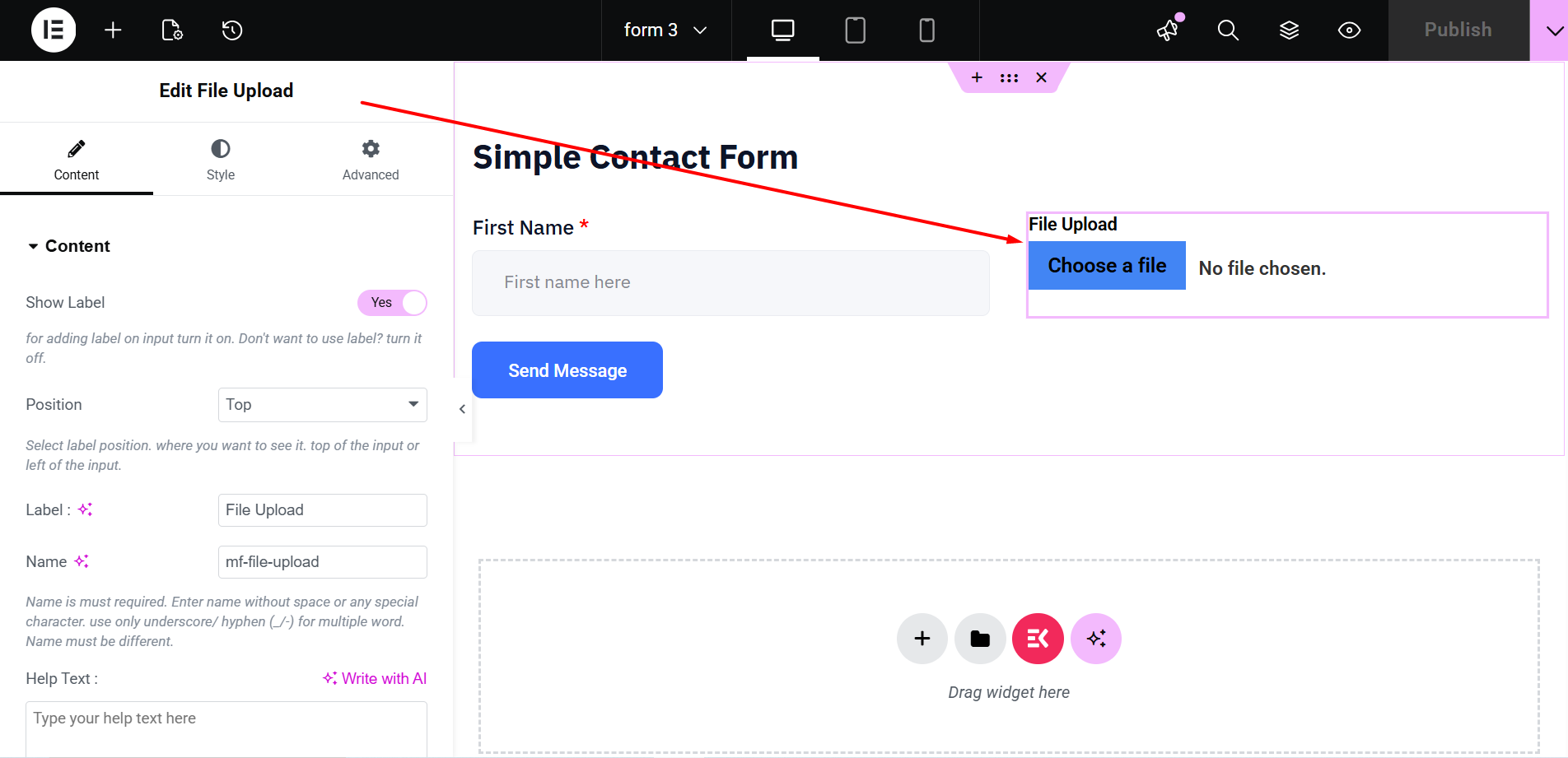 Ensure the form has a File upload field