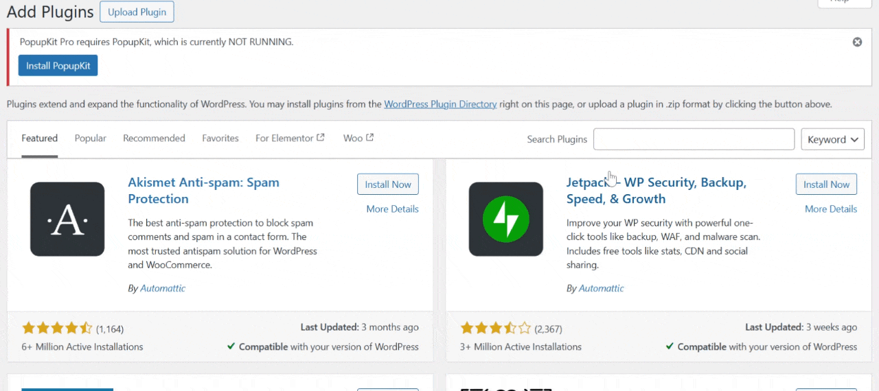 Install and activate PopupKit 