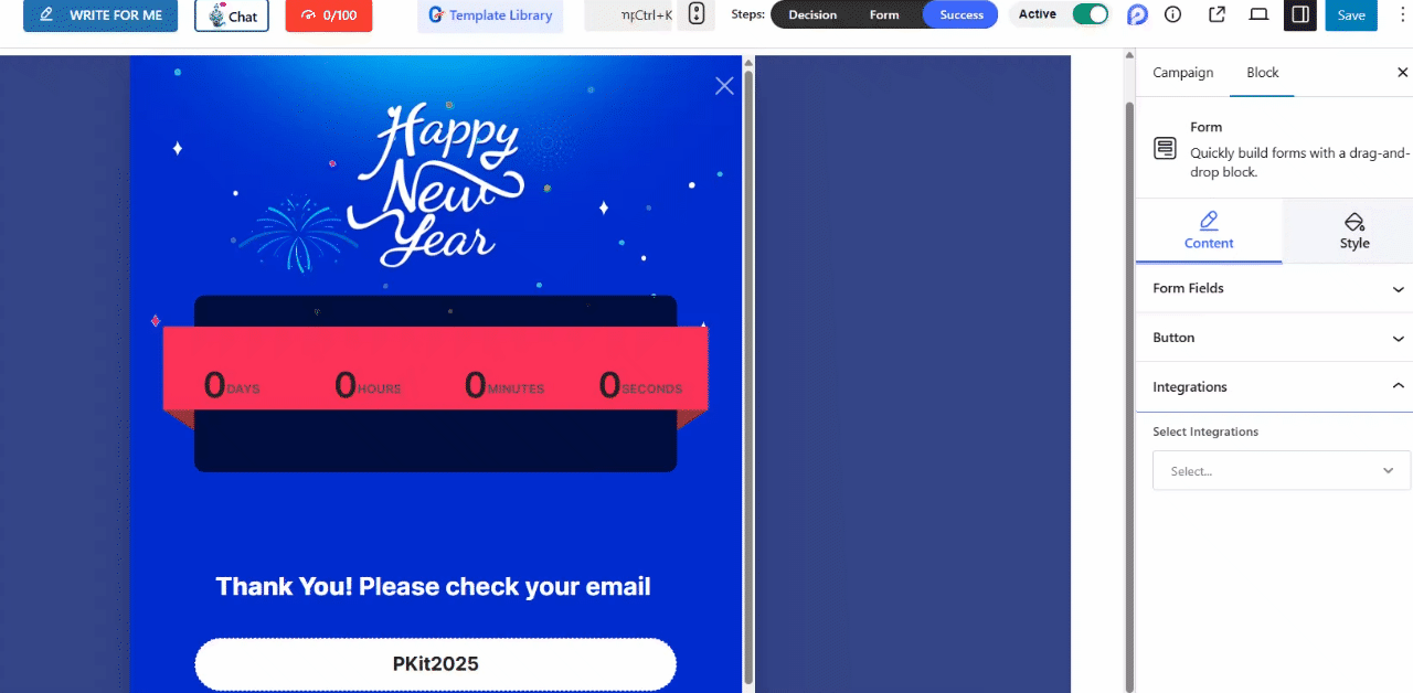 Set up PopupKit active campaign