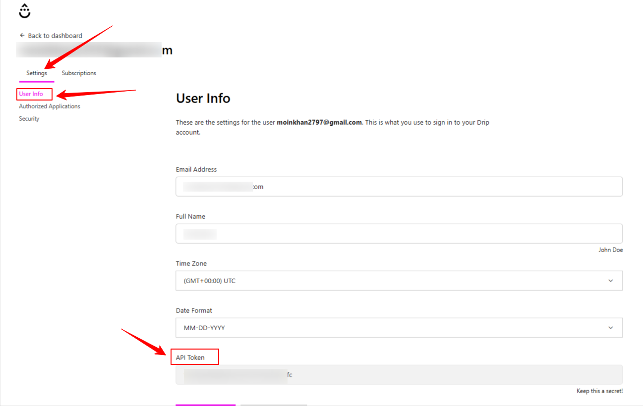 Drip API Key Generating
