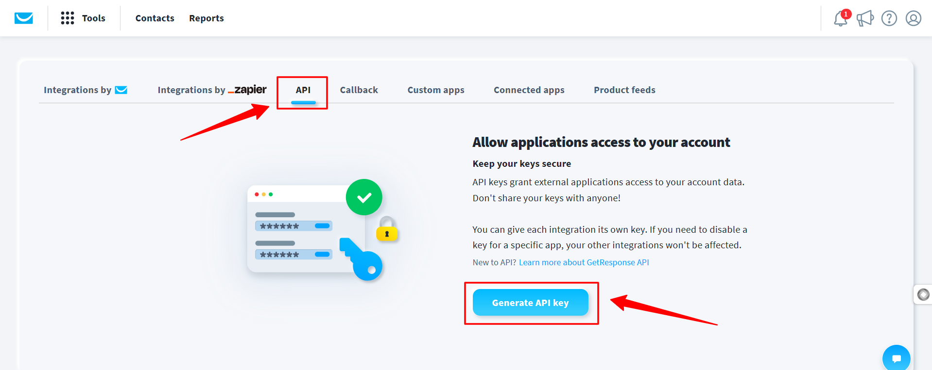 Generate Get Response API Key for PopupKit