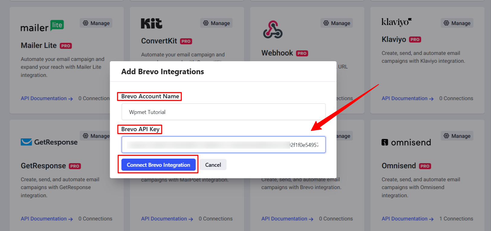 Add Brevo Account for PopupKit