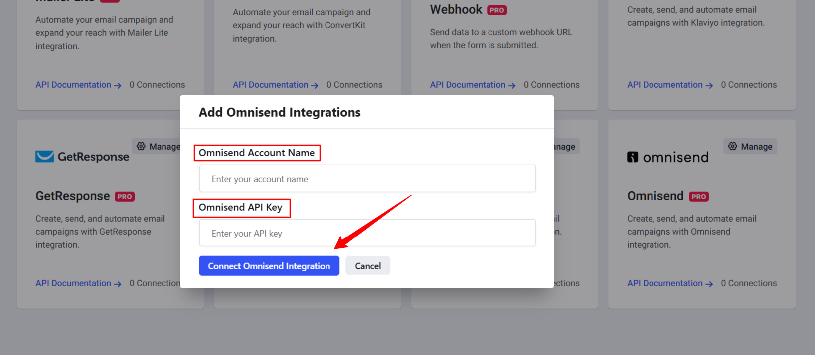 Enter Omnisend Account name & API Key