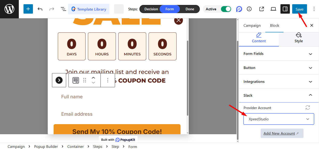 Choose the Provider account and then Save the changes