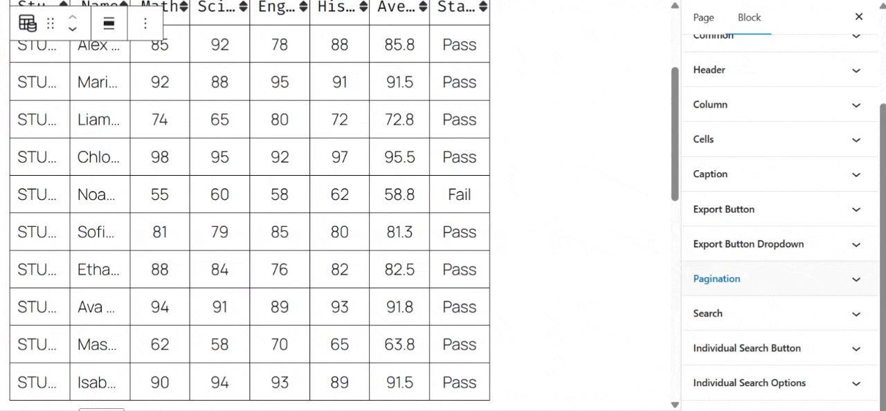 Customize individual parts of table