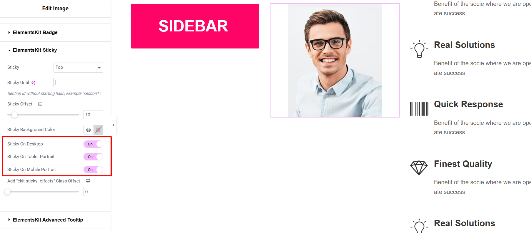 Responsive sticky content module