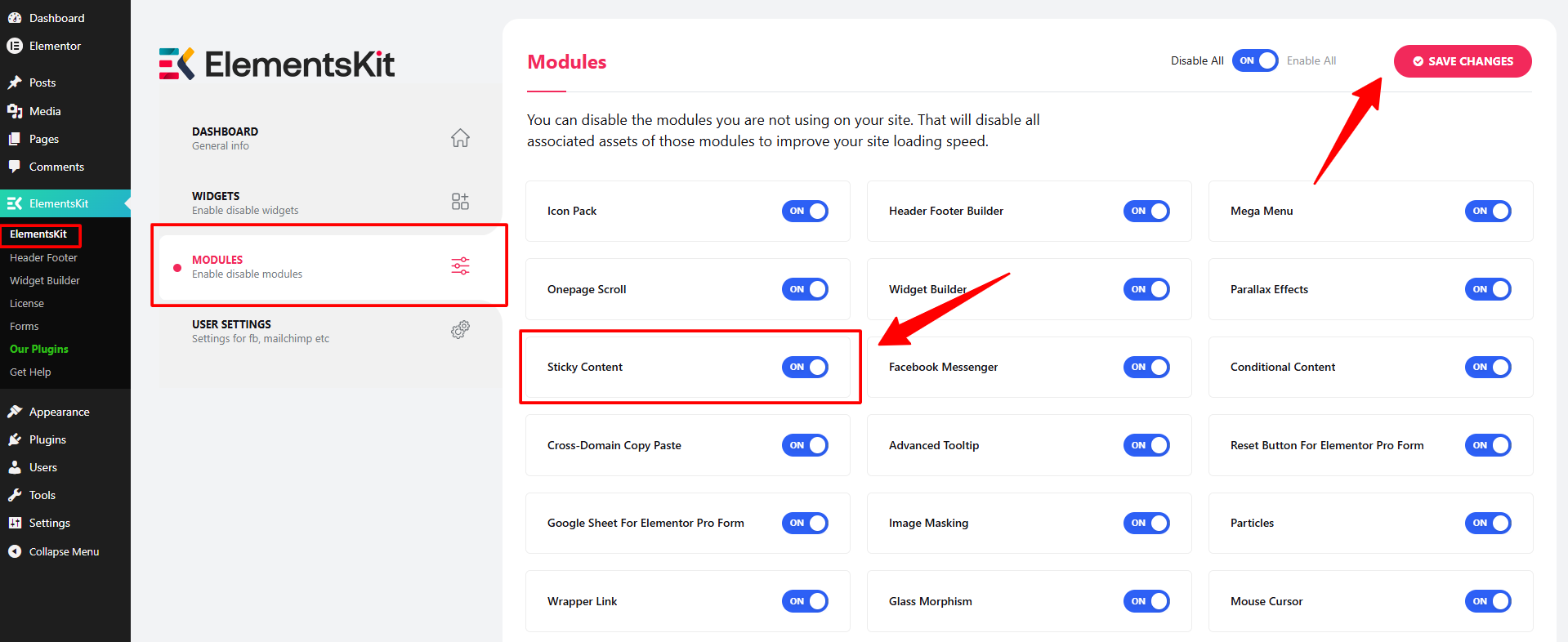 Sticky content element
