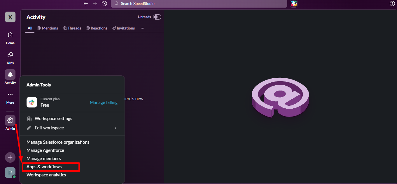 From Admin click Apps & workflows