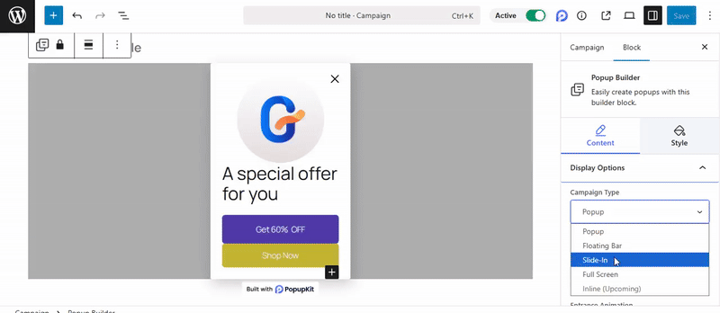 Make the popup slide in