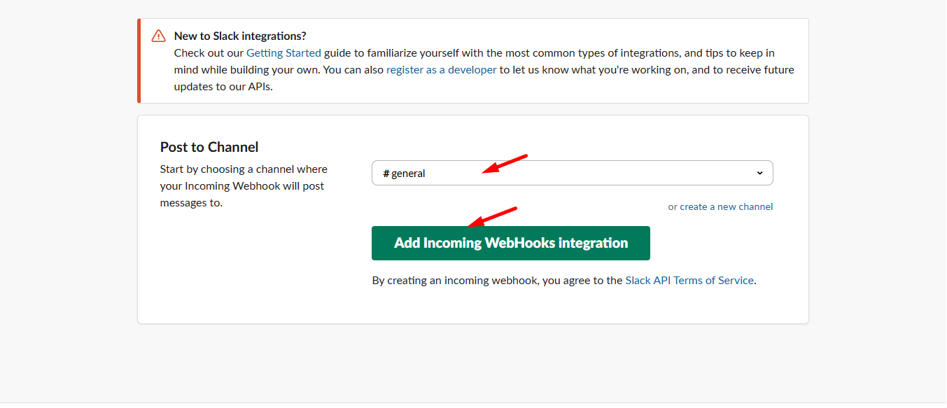 Select your Channel where you want get user information then add incoming WebHooks integration