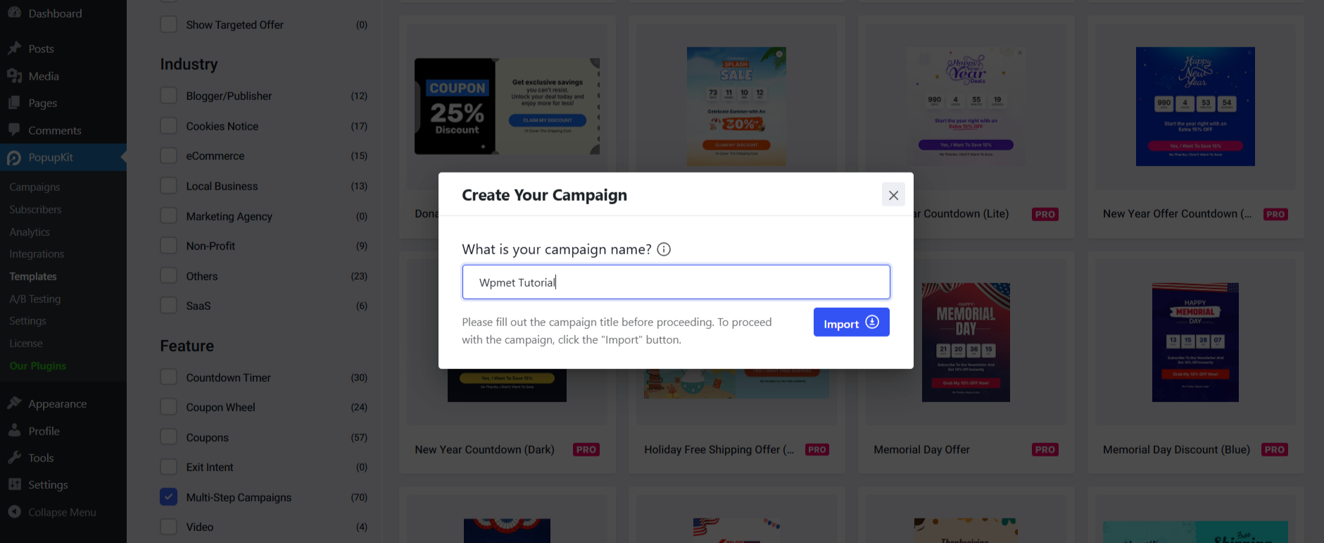 Multistep Popup Templates