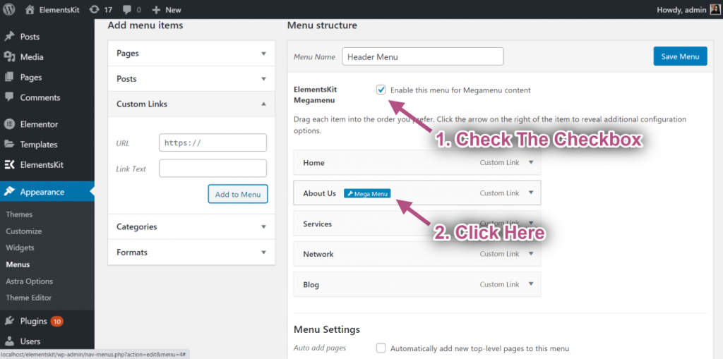 ElementsKit 메가 메뉴