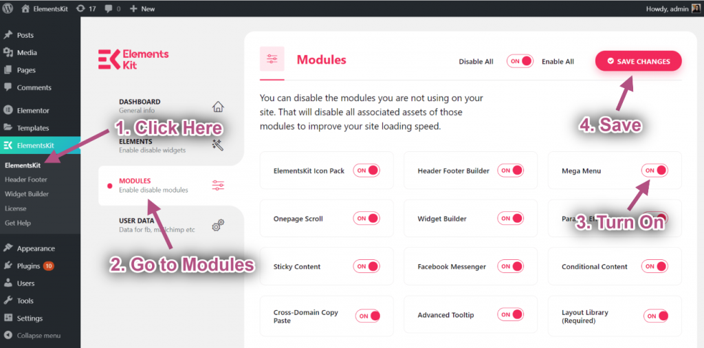 ElementsKit 메가 메뉴