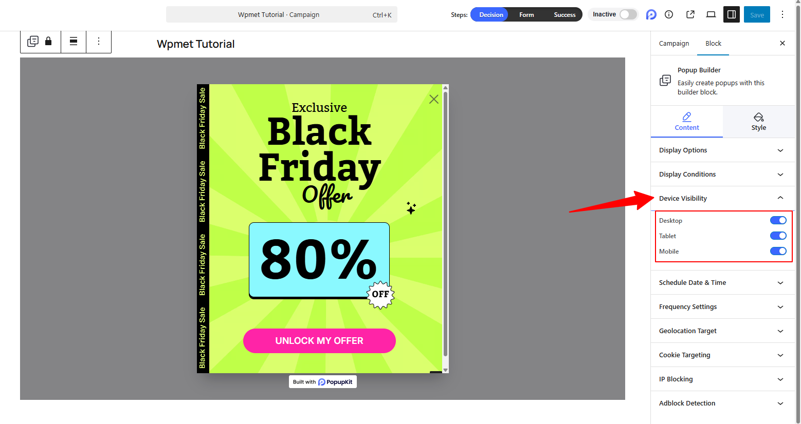 Configure Multistep Popup Device Settings