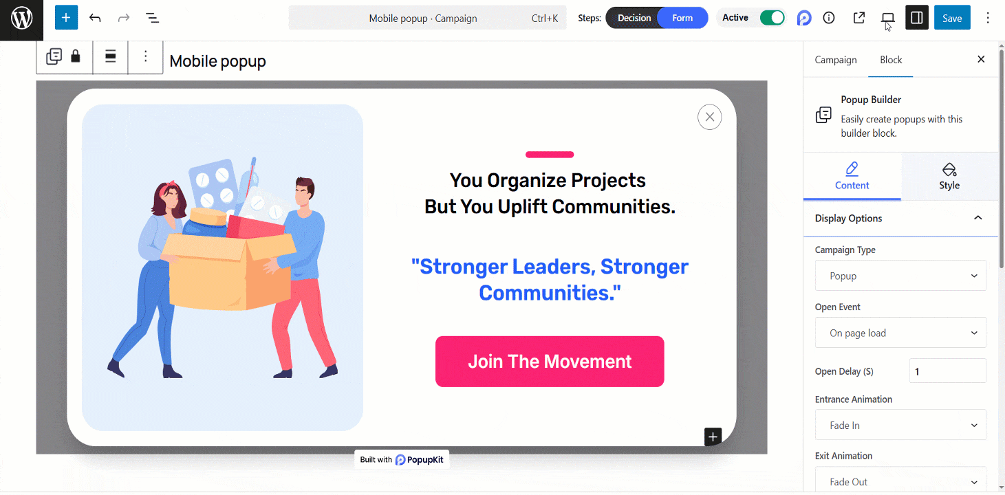 Check mobile-responsiveness of the popup and publish