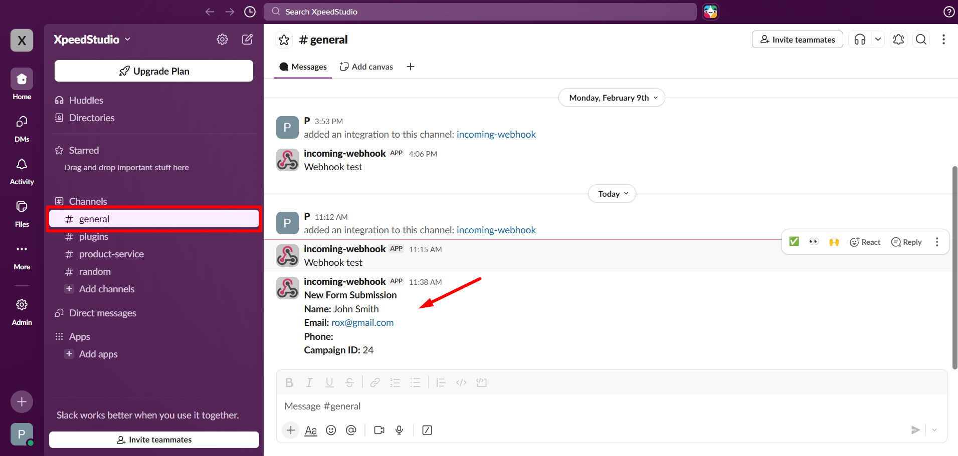 Click on the Selected Channel and check all the form submitted data