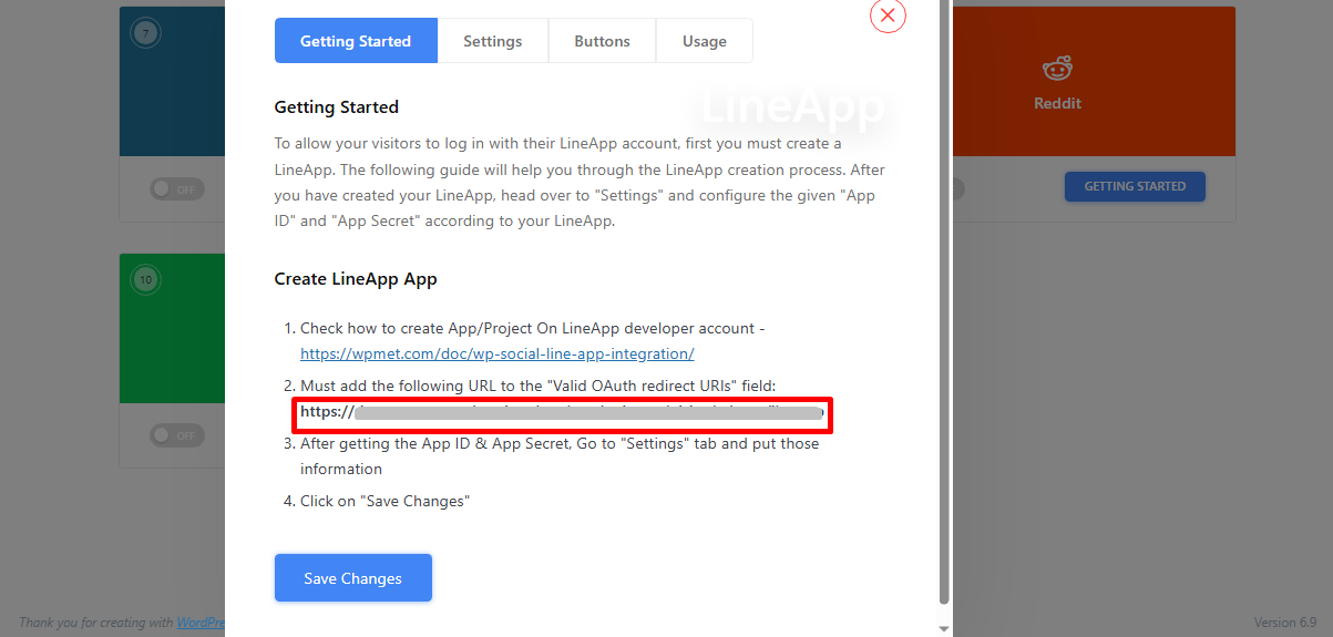 Copy the Valid OAuth Redirect