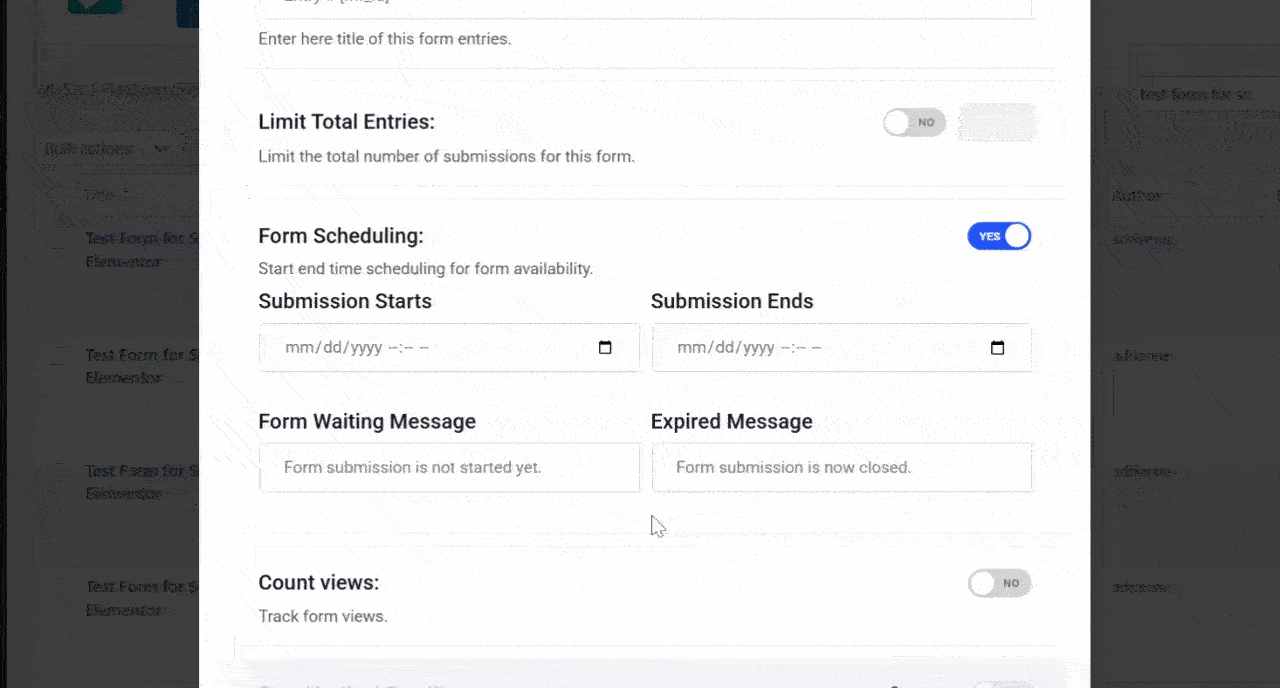 Form scheduling settings