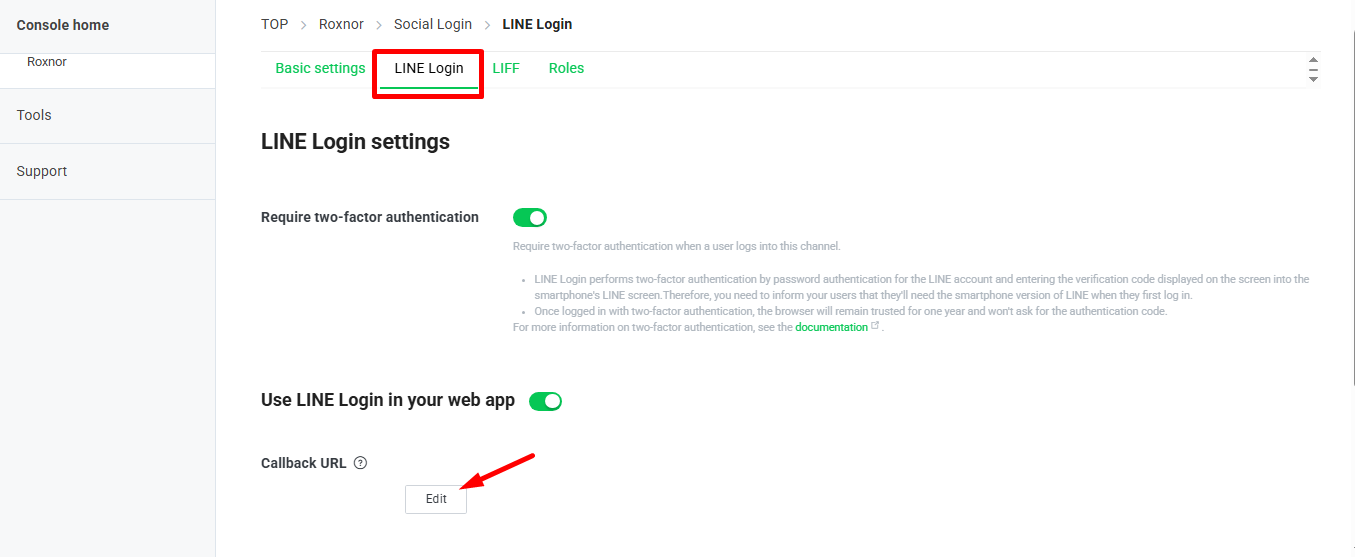go back to the LINE Login channel in the developer console to edit LINE login